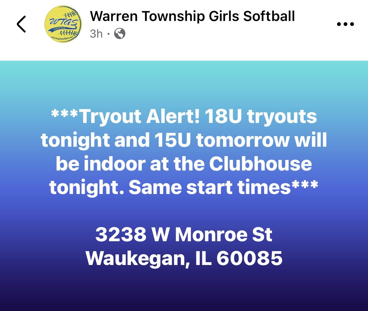 Wave 18u tryouts are tonight at 5:30! Come join us!