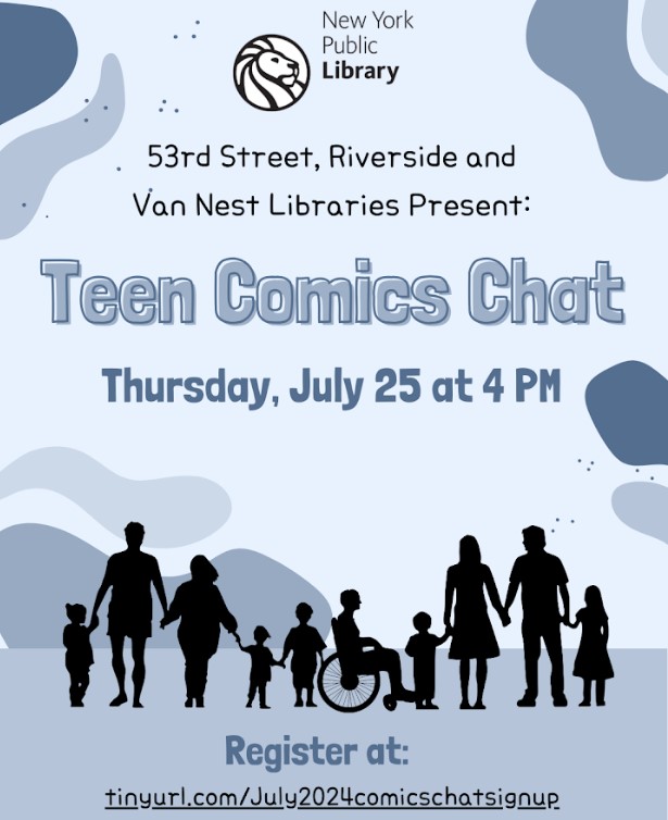 NYPLRiverside's tweet photo. Join our next virtual #comics chat July 25, 4 p.m. The focus will be books for #DisabilityPrideMonth, the #Olympics2024 &amp; #Paralympic. RSVP: https://t.co/qXNtTe1Jks. https://t.co/JRkTcmhrYD