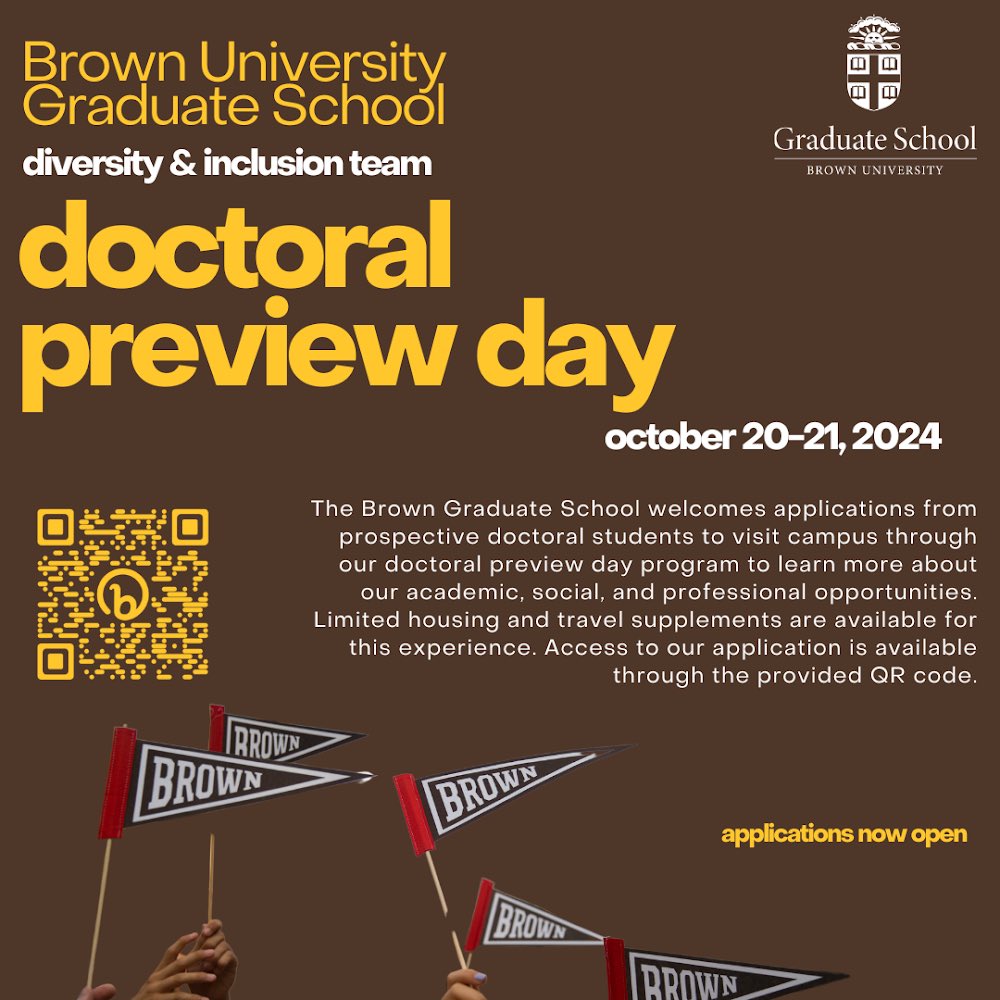Dr. Samuel M. Nabrit Conference (@samuelnabritcon) on Twitter photo Brown Graduate School <a href="/BrownGradSchool/">Brown Grad School</a> Doctoral Preview Day 2024 for STEM Departments & Programs will take place on October 20-21, 2024.
docs.google.com/forms/d/e/1FAI… Brown Graduate School <a href="/BrownGradSchool/">Brown Grad School</a> Doctoral Preview Day 2024 for STEM Departments & Programs will take place on October 20-21, 2024.
docs.google.com/forms/d/e/1FAI…