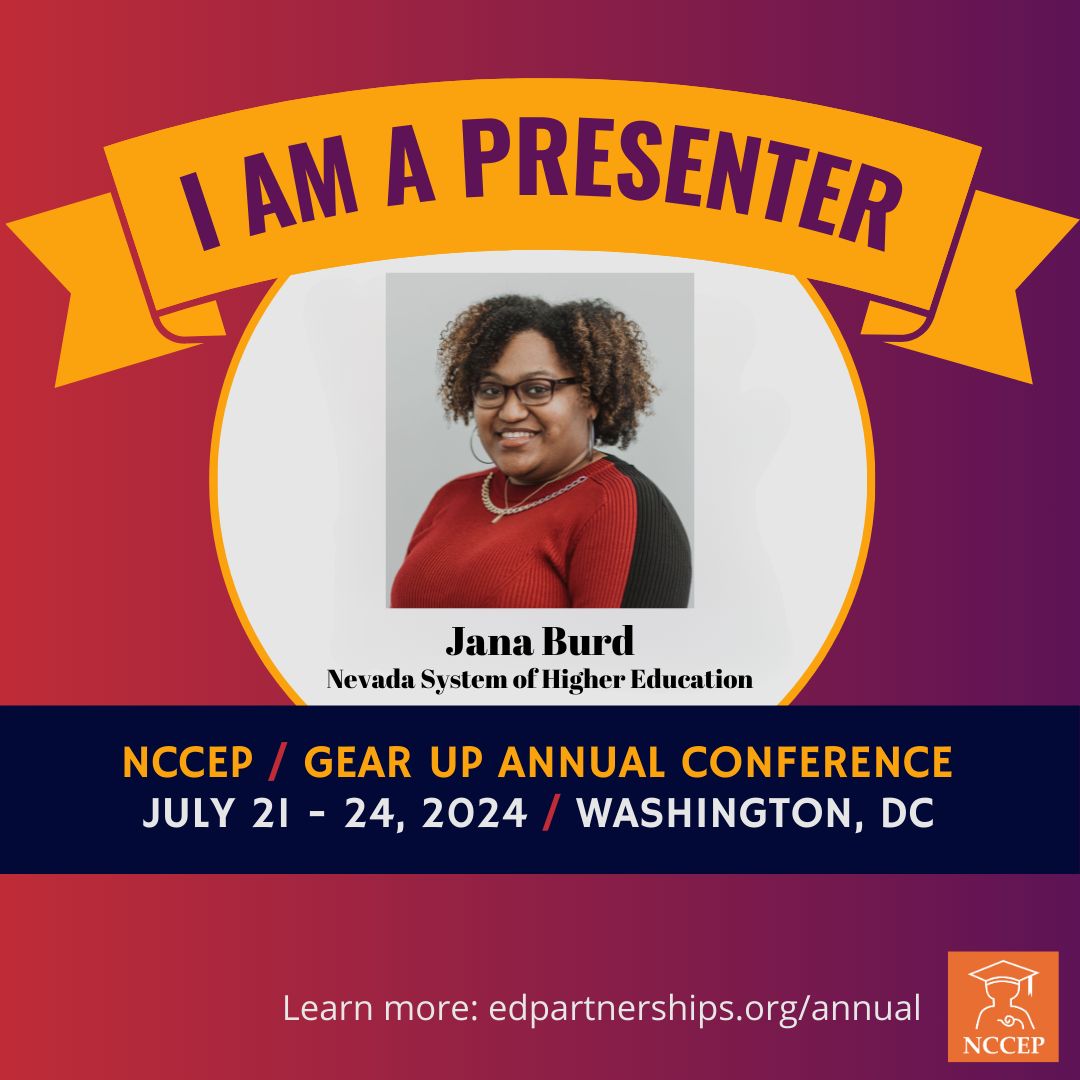 Shout out to Jana Burd, GEAR UP College Coordinator with the Nevada System of Higher Education! She is presenting next week at the NCCEP National Conference in Washington, DC! #GEARUPworks <a href="/edpartnerships/">NCCEP</a> <a href="/NSHE/">Nevada System of Higher Education</a>