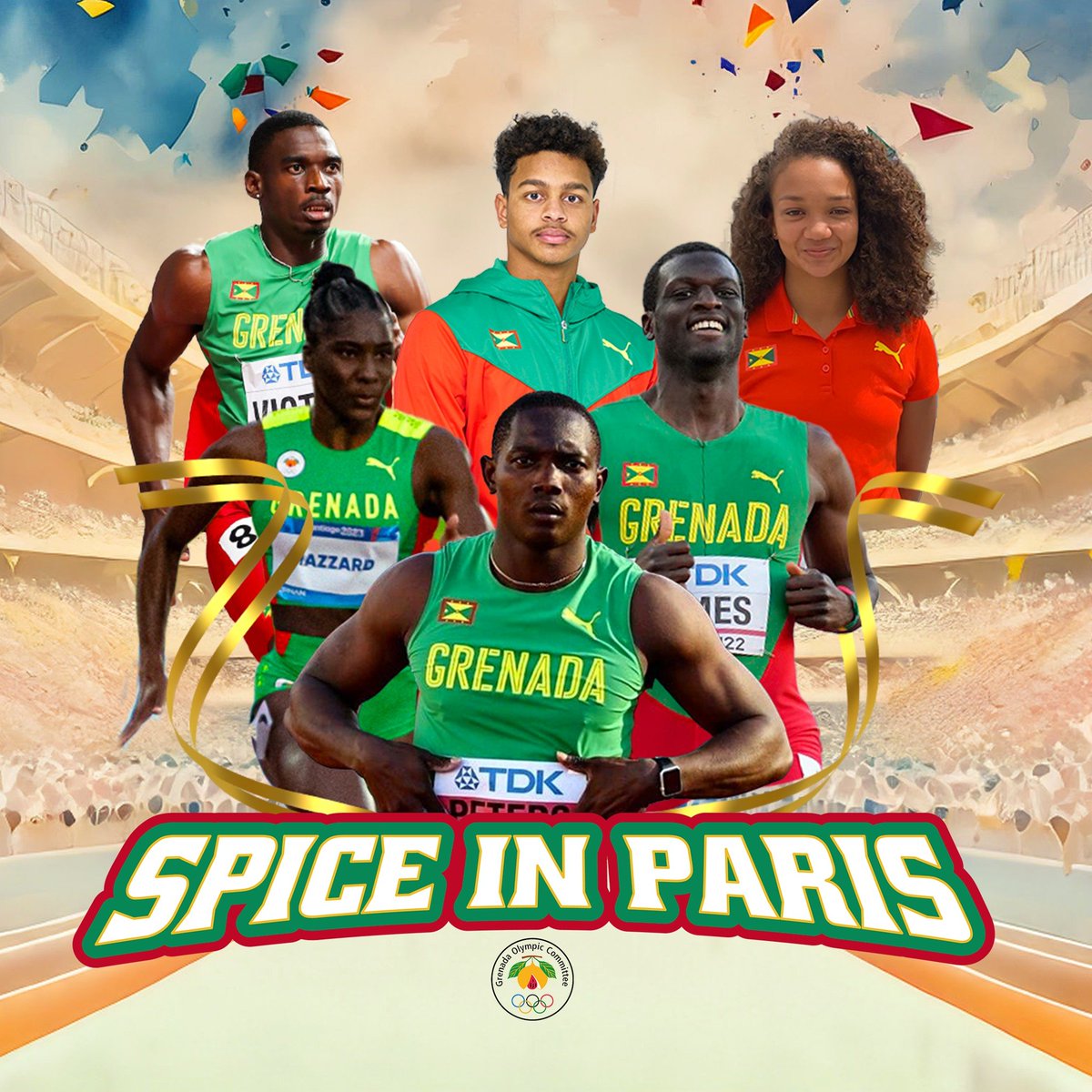 Grenada’s Olympic Team competing at Paris 2024:
TRACK AND FIELD
Kirani James (400 metres)
Anderson Peters (Javelin)
Lindon Victor (Decathlon)
Halle Hazzard (200 metres)

SWIMMING
Tilly Collymore (100 metres Freestyle)
Zackary Gresham (100 metres Backstroke)

Source :GOA