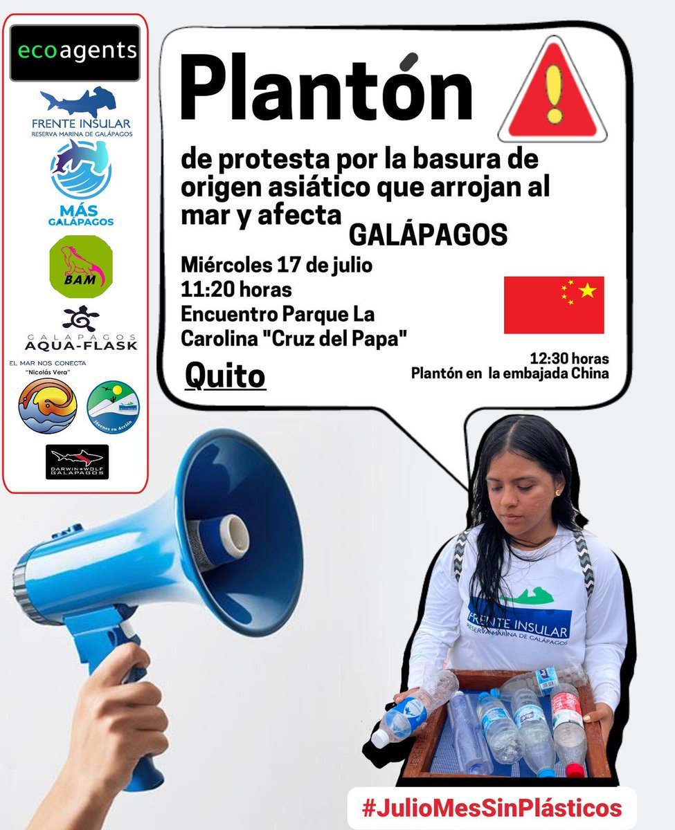 #Galapagos un plantón en #Quito para frenar la llegada de la basura china

Activistas y pescadores del archipiélago convocan para mañana a un "plantón" en la embajada de #China en #Quito <a href="/EmbajadaChinaEc/">Embajada de la República Popular China en Ecuador</a> 

Piden que el embajador "disponga" que la basura de los barcos pesqueros
