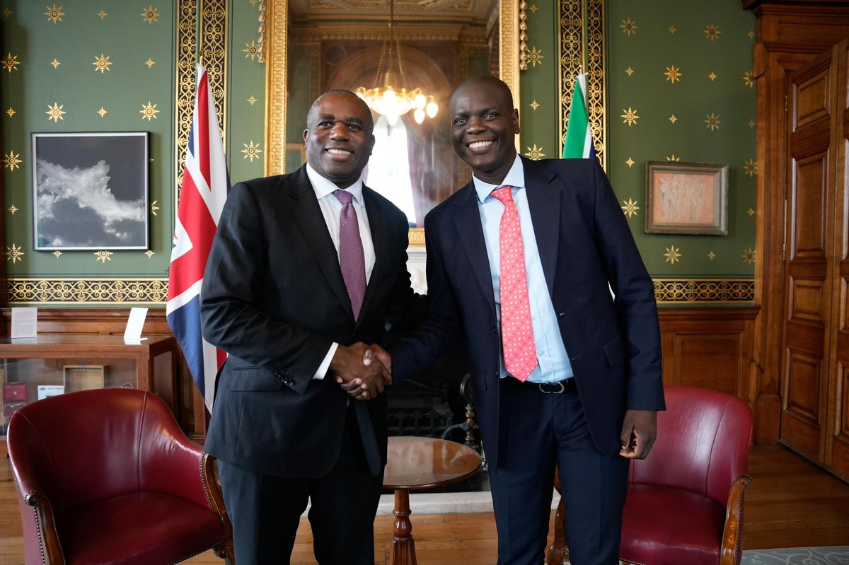 The UK and South Africa share strong ties.

Great to meet Minister <a href="/RonaldLamola/">Minister: International Relations and Cooperation</a> to discuss our shared focus on economic growth and opportunity, tackling inequality and enhancing global security, including through South Africa’s leadership of #G20 in 2025 <a href="/DIRCO_ZA/">DIRCO South Africa</a> <a href="/PresidencyZA/">The Presidency 🇿🇦</a>