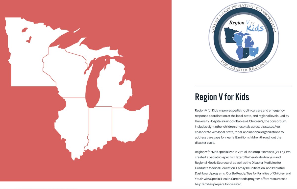 <a href="/RegionVforKids/">Region V for Kids COE</a> improves pediatric clinical care and emergency response, addressing care gaps for 12 million children throughout the disaster cycle. Learn more: regionvforkids.org 

#PDCOE #Pediatrics #DisasterPreparedness #EmergencyManagement