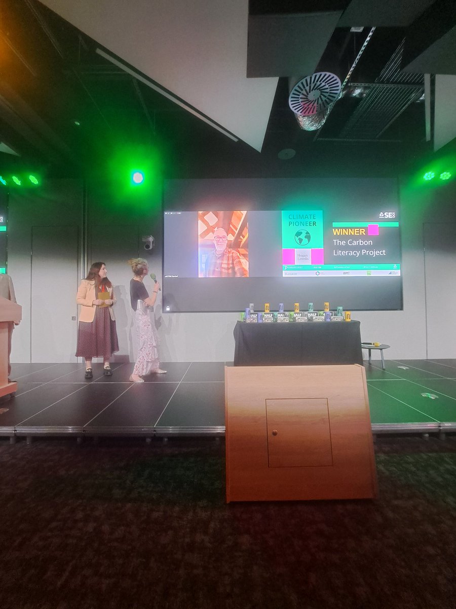 GoodFinanceUK's tweet photo. Next up - Climate Pioneer! For inspiring organisations that are leading the way against climate change, towards a greener, more resilient future. Fantastic work by all finalists, and shout out to the winners, The Carbon Literacy Project!! 👏🥳

#SE100 https://t.co/GevXqRmdtH
