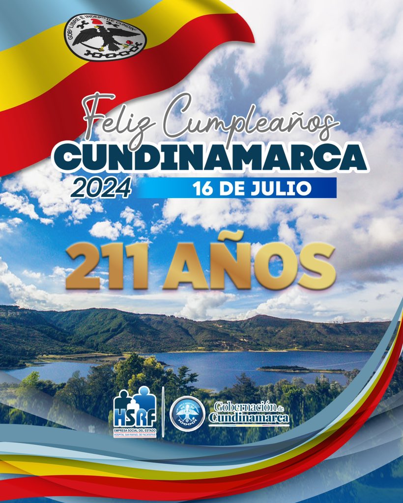 🌟 ¡𝐅𝐞𝐥𝐢𝐳 𝐂𝐮𝐦𝐩𝐥𝐞𝐚𝐧̃𝐨𝐬 𝐂𝐮𝐧𝐝𝐢𝐧𝐚𝐦𝐚𝐫𝐜𝐚! 🌟

Desde el Hospital San Rafael de Facatativá, celebramos con orgullo y emoción los 211 años de nuestro querido departamento Cundinamarca.  🎉

#AniversarioCundinamarca #Cundinamarca211Años #OrgulloCundinamarqués