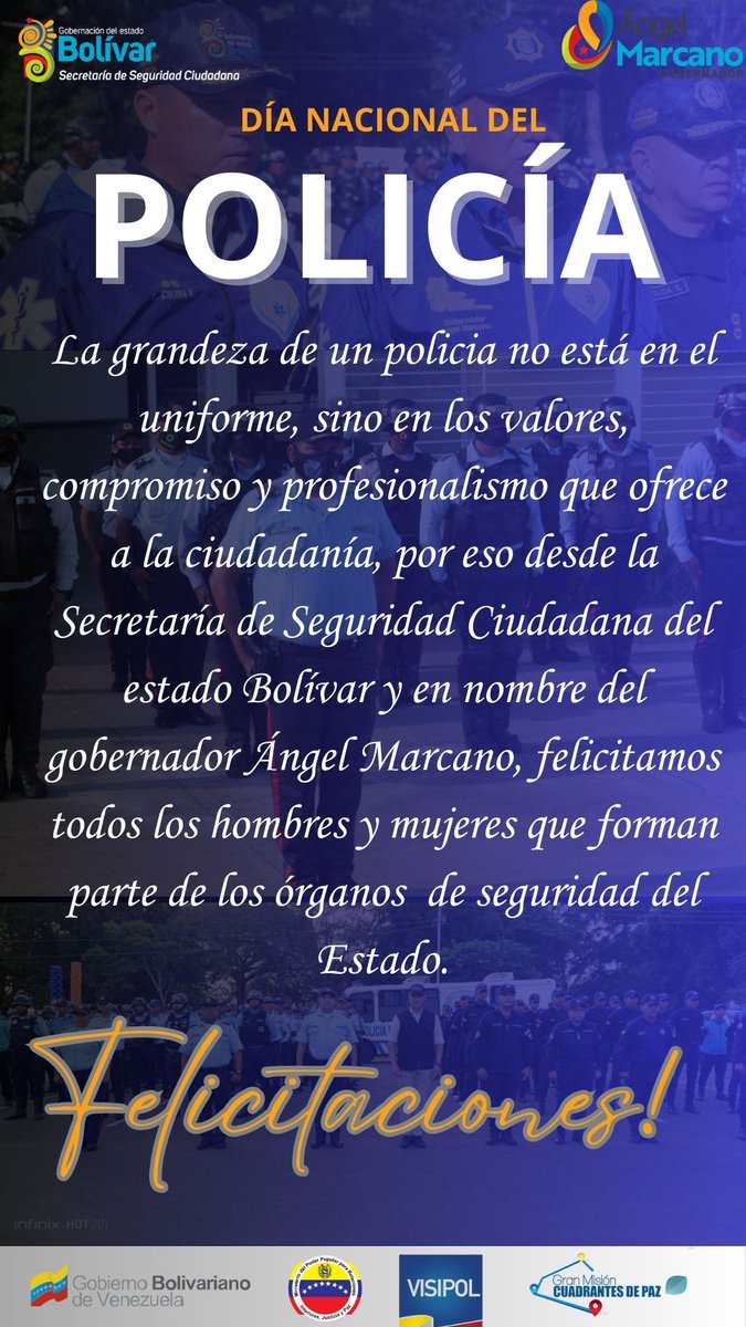 SSC_BOLIVAR's tweet photo. Feliz Día Nacional  del Policía a todos los héroes y heroínas de nuestra Patria! 
.
@NicolasMaduro 
@amarcanopsuv https://t.co/F18kdb6Xgu