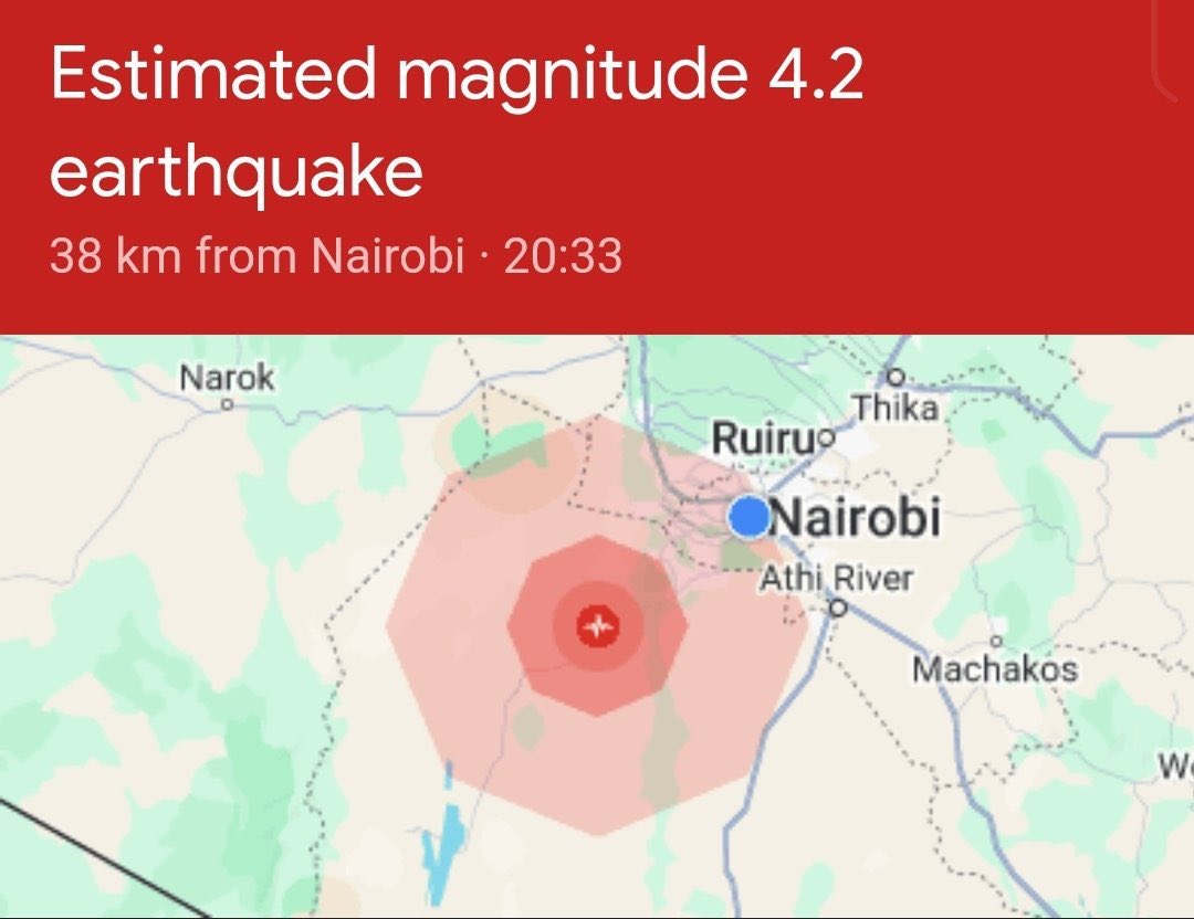 Parts of Nairobi Experience an Earthquake with a magnitude of 4.2.