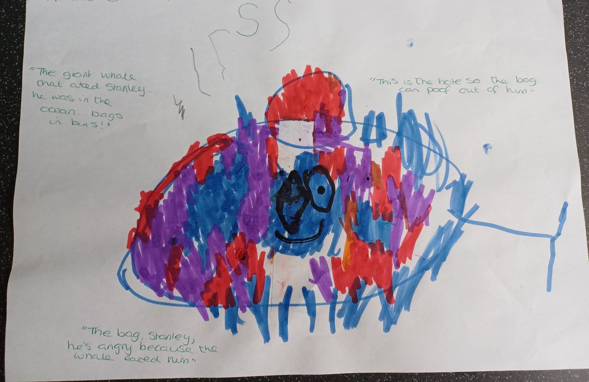 Love this drawing one of my little ones did after reading Somebody Swallowed Stanley. #eyfs