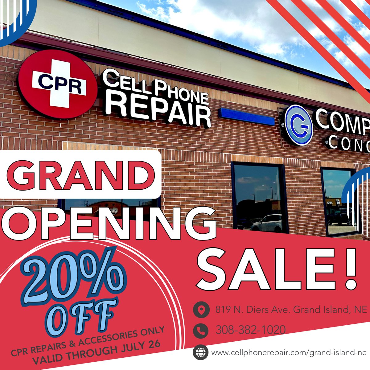 cprgrandisland's tweet image. Grand Opening Sale!  20% off July 16-26 ONLY on all repairs and accessories! No appointment needed! Located inside @ComputerConcept  at 819 Diers Avenue or call us at 308.382.1020.