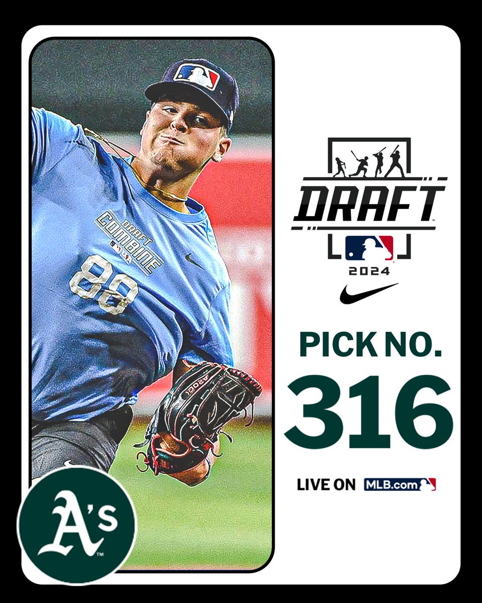 With their 11th-round pick (No. 316 overall), the <a href="/Athletics/">Athletics</a> select <a href="/TTU_Baseball/">Texas Tech Baseball</a> right-handed pitcher Kyle Robinson, No. 182 on the Top 250 Draft Prospects list.

LIVE: atmlb.com/3W6Nz7B