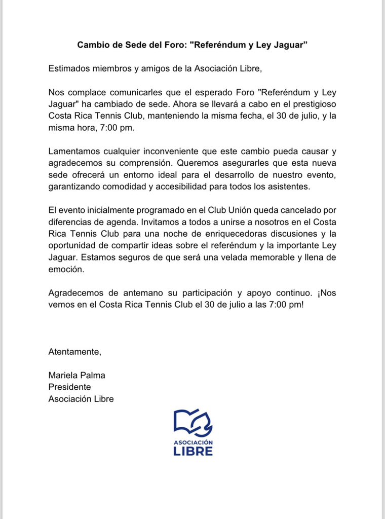 Comunicado sobre nuestro próximo evento Referéndum y Ley Jaguar. ¡Nos vemos!