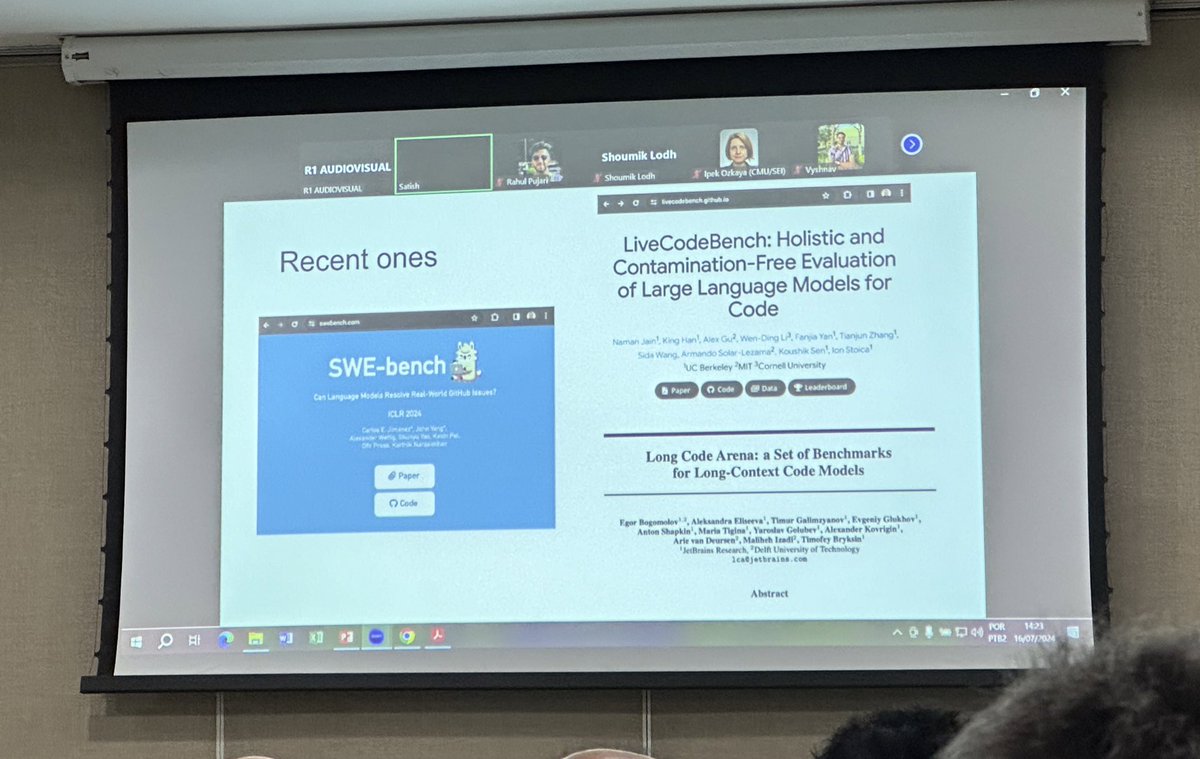 Maliheh (Mali) Izadi (@malihehizadi) on Twitter photo Great industry statement talk at <a href="/AIwareConf/">AIware 2025</a> by Satish Chandra.
Lots of good statements, one that i fully support is that evals matter & we need better benchmarks!
An effort in this direction is our collab w/ <a href="/jetbrains/">JetBrains</a>;Long Code Arena: arxiv.org/pdf/2406.11612
By <a href="/egor_bb/">Egor Bogomolov</a> et al. Great industry statement talk at <a href="/AIwareConf/">AIware 2025</a> by Satish Chandra.
Lots of good statements, one that i fully support is that evals matter & we need better benchmarks!
An effort in this direction is our collab w/ <a href="/jetbrains/">JetBrains</a>;Long Code Arena: arxiv.org/pdf/2406.11612
By <a href="/egor_bb/">Egor Bogomolov</a> et al.