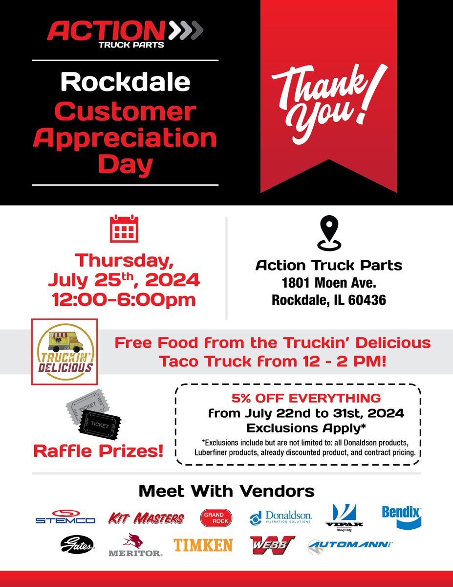 Come out to our Rockdale Customer Appreciation Day next Thursday, July 25th!  Free tacos from 12-2 PM!