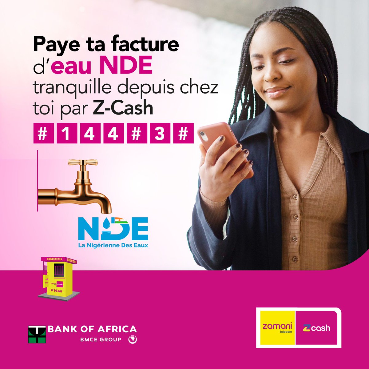 ZamaniTelecom's tweet photo. Ne laissez pas la date limite de paiement des factures vous stresser 😲!
Avec Zamani Cash, réglez vos factures en toute sécurité, sans bouger de chez vous. 😊👍🏻
Profitez d'une solution rapide et facile en souscrivant dès maintenant au #144#3#.
#ZamaniCash #PaiementFacture #144# https://t.co/ttMUyYchL3