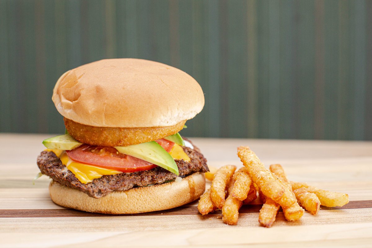 Joyfully crafted and bursting with flavor! 🍔✨ Dive into our lovely signature burger and golden fries. Experience burger bliss today! 🍟❤️ #burgerbliss #joyfuleats #oliveburger #eatoliveburger #burger #onionrings #burgerlover #richardsontx #planotx #friscotx #foodies #halalfood