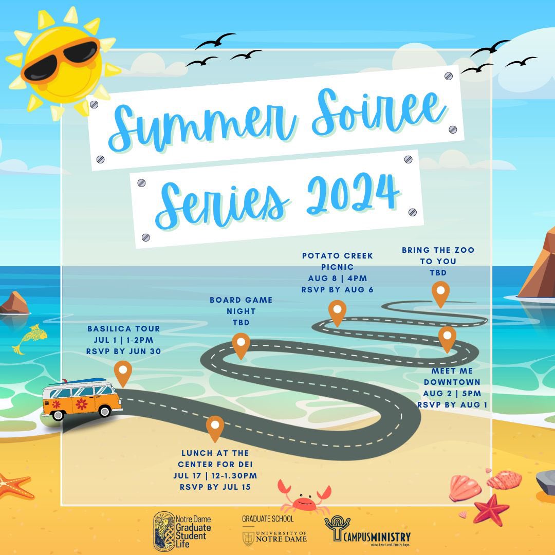 NDGradLife's tweet image. 🌞Summer Soiree Series is officially here!🌞
We have many exciting events coming up that are free and open to all graduate students, post-docs and their families. You don’t want to miss out on FREE 🆓 food, fun times and good company. Link in our bio!