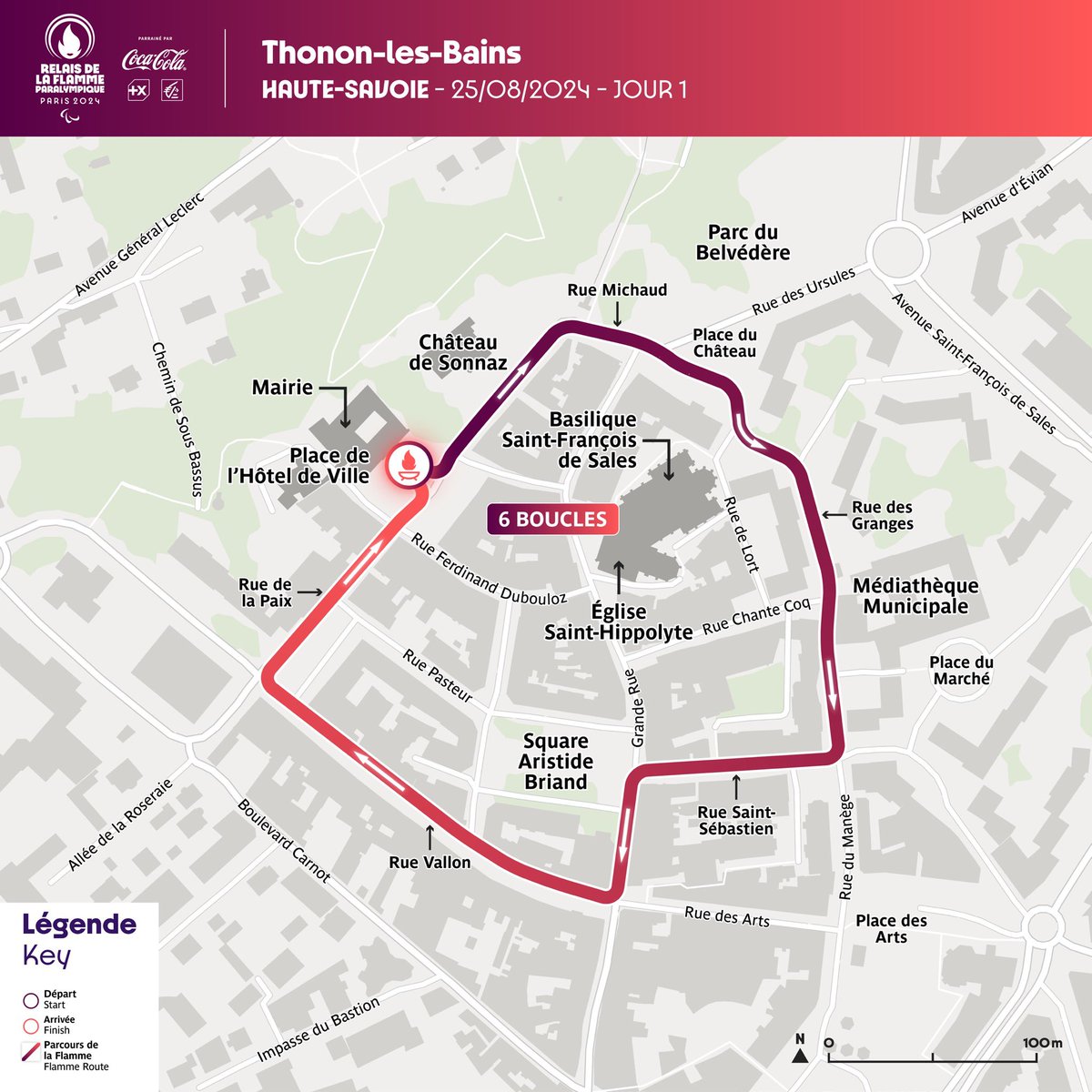 🔥 | 𝐋𝐚 𝐅𝐥𝐚𝐦𝐦𝐞 𝐩𝐚𝐫𝐚𝐥𝐲𝐦𝐩𝐢𝐪𝐮𝐞 𝐟𝐞𝐫𝐚 𝐞́𝐭𝐚𝐩𝐞 𝐞𝐧 𝐇𝐚𝐮𝐭𝐞-𝐒𝐚𝐯𝐨𝐢𝐞, 𝐚̀ #ThononlesBains, 𝐥𝐞 𝟐𝟓 𝐚𝐨𝐮̂𝐭 𝐩𝐫𝐨𝐜𝐡𝐚𝐢𝐧 !

Retrouvez ci-dessus le parcours officiel de la #flammeparalympique, elle fera 𝟔 𝐛𝐨𝐮𝐜𝐥𝐞𝐬 🔄