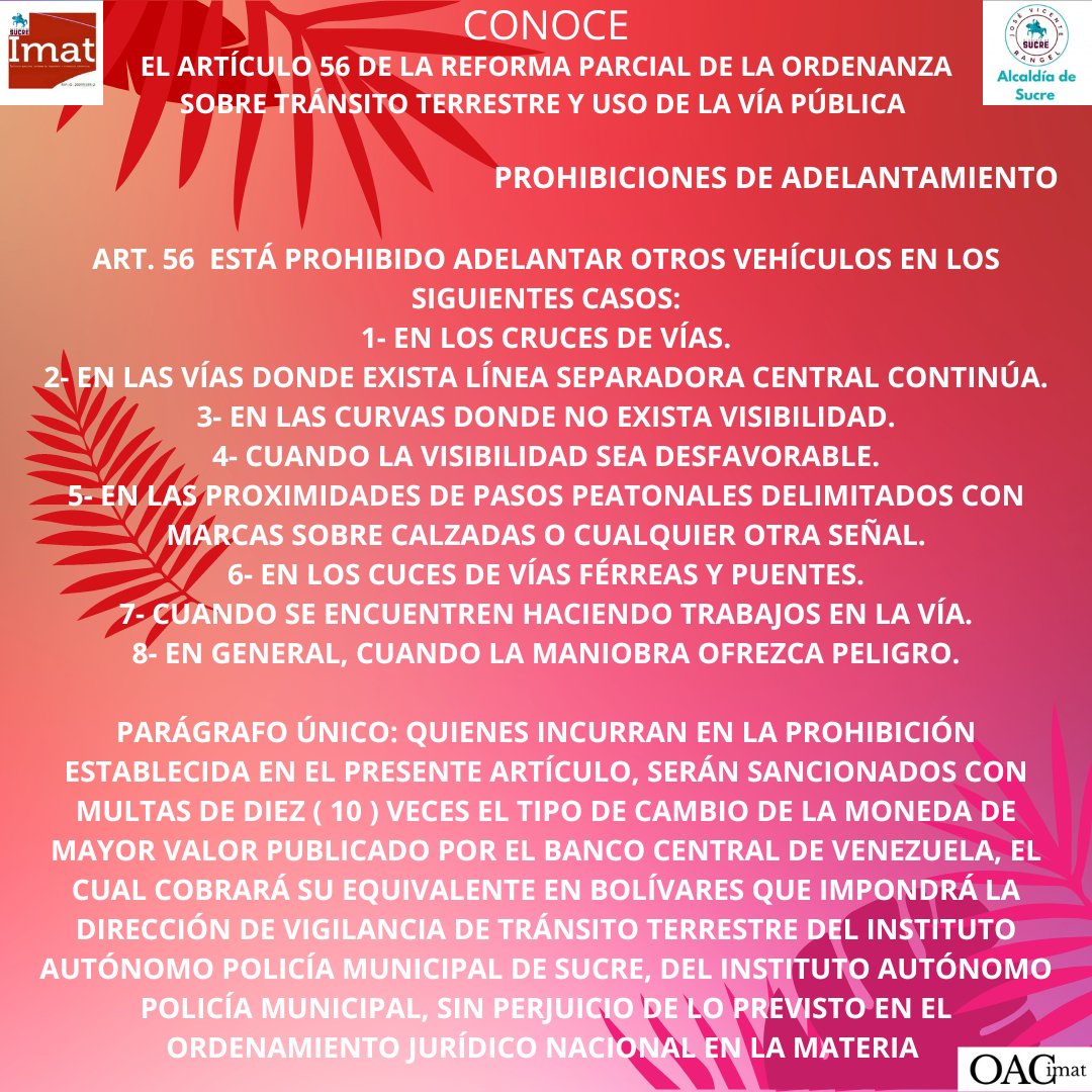 Continuamos con la difusión de la Reforma Parcial de la Ordenanza sobre Tránsito Terrestres y uso de la vía pública del Municipio Sucre del Estado Bolivariano de Miranda
<a href="/lAlcaldiasucre/">AlcaldíaSucre</a>
#ImatSucreTrabajandoPorSuMunicipio