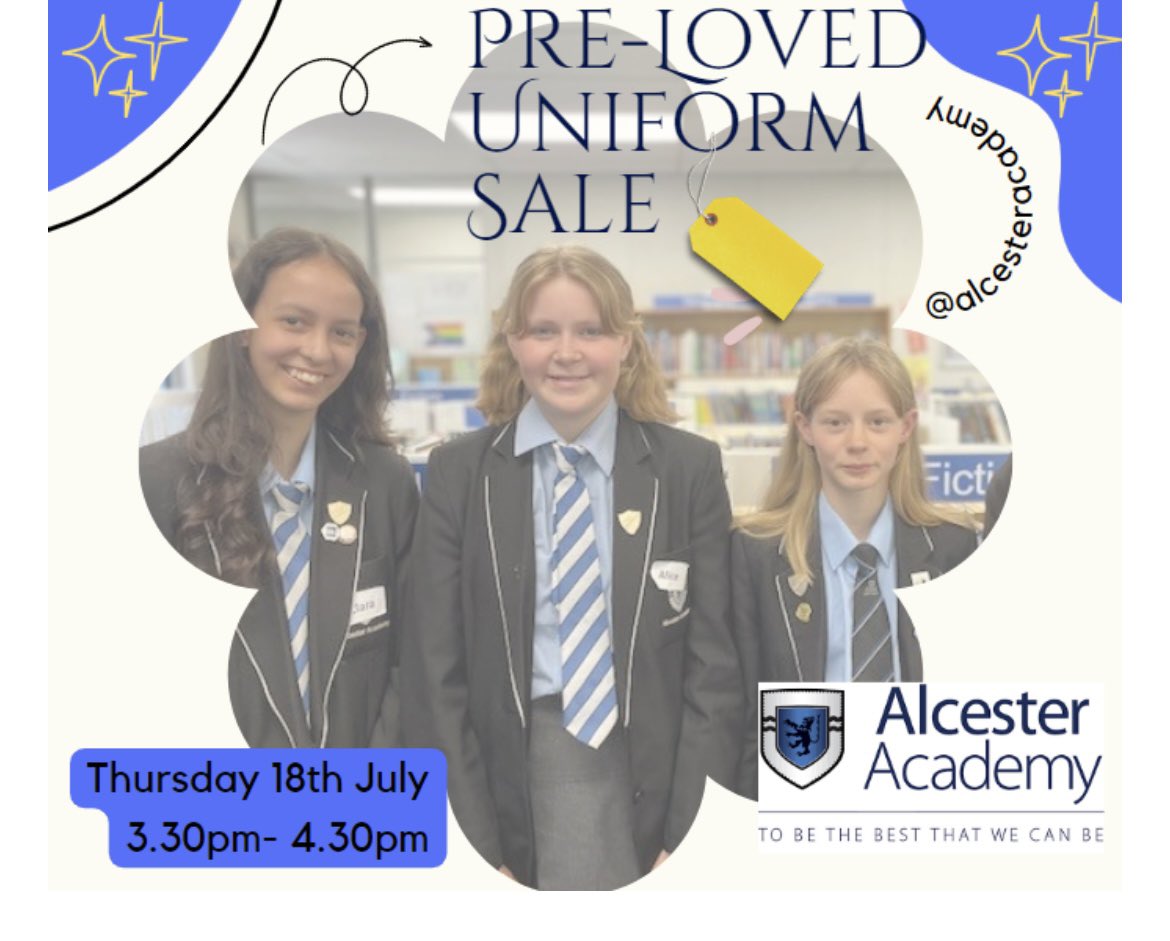 AlcesAcad_TandL's tweet image. We have a flash pre-loved @AlcesterAcademy uniform sale on Thursday 18th July between 3.30pm and 4.30pm. #newacademicyear #uniform