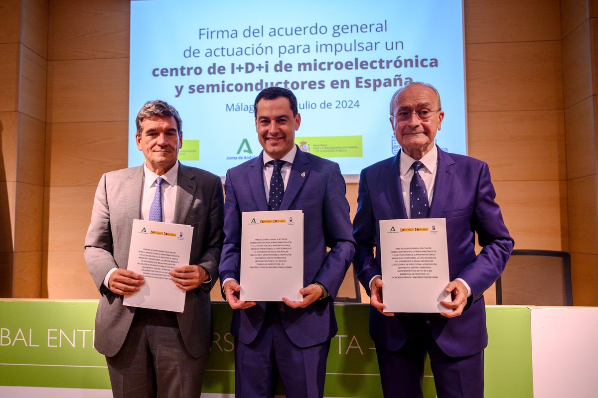 El Ayuntamiento, <a href="/desdelamoncloa/">La Moncloa</a> y <a href="/AndaluciaJunta/">Junta de Andalucía</a> firman un acuerdo para implantar un centro de innovación de chips de <a href="/imec_int/">imec</a> en Málaga. Más información en 👉 malaga.eu/el-ayuntamient…
