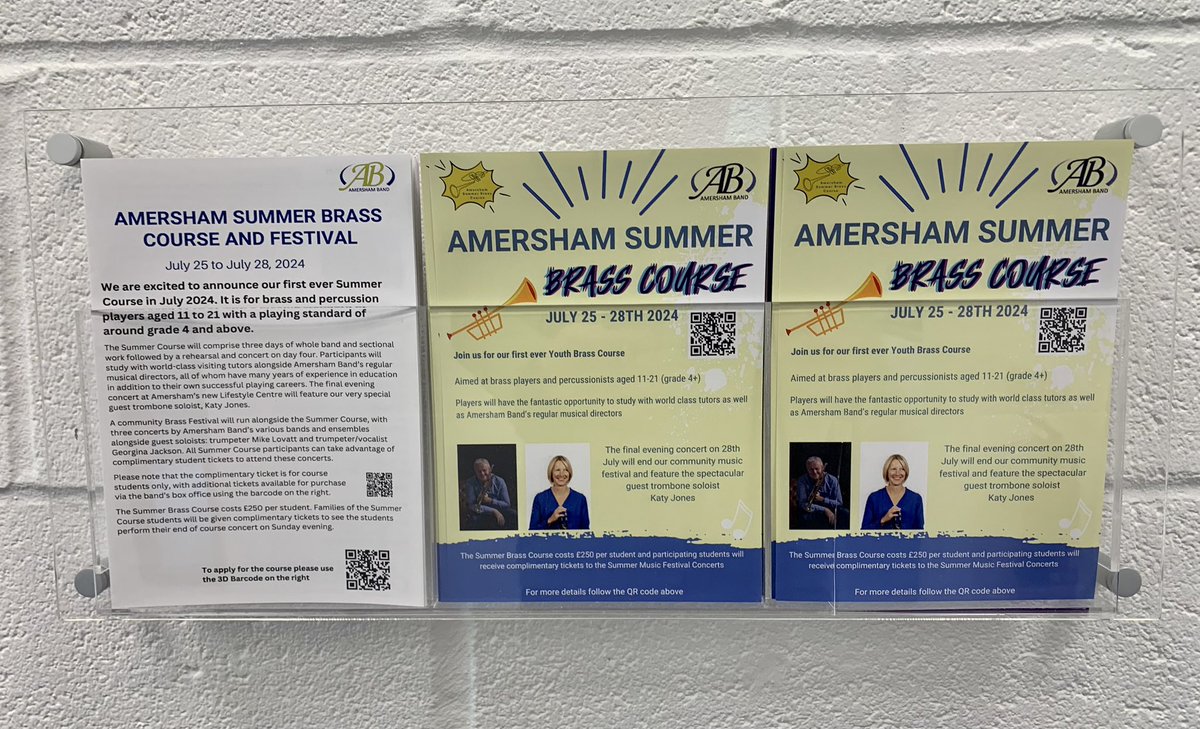 Have you spotted a flyer anywhere in town for our inaugural Brass Summer Course from 25-28th July?!

Still a few places left, so if you're between 11-21 (grade 4+) it's not too late!

Get in touch:
amershamband.com