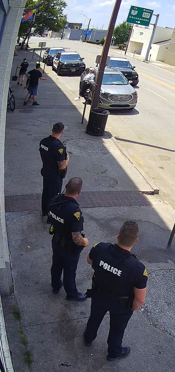 WilliamKyleVass's tweet photo. On Saturday, Huntington Police came to the day shelter (opened as a cooling center) to threaten clients and staff, witnesses say.

Despite Huntington's Mayor telling @WV_Watch nothing would change after the Grant's Pass ruling, folks with no place to sleep say it has. https://t.co/BF61h5Rg3n