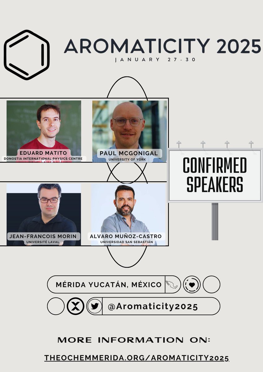 Aromaticity 2025 (@aromaticity2025) on Twitter photo Join #Aromaticity2025 !
with over 40 experts, including:
Eduard Matito <a href="/eduardmatito/">Eduard Matito 🎗</a>
Paul McGonigal <a href="/mcgonigalgroup/">mcgonigalgroup</a>
Jean-Francois Morin <a href="/jfchimie/">Jean-François Morin</a>
Alvaro Muñoz-Castro
Register by Oct 15, 2024.
Details at theochemmerida.org/aromaticity2025 Join #Aromaticity2025 !
with over 40 experts, including:
Eduard Matito <a href="/eduardmatito/">Eduard Matito 🎗</a>
Paul McGonigal <a href="/mcgonigalgroup/">mcgonigalgroup</a>
Jean-Francois Morin <a href="/jfchimie/">Jean-François Morin</a>
Alvaro Muñoz-Castro
Register by Oct 15, 2024.
Details at theochemmerida.org/aromaticity2025