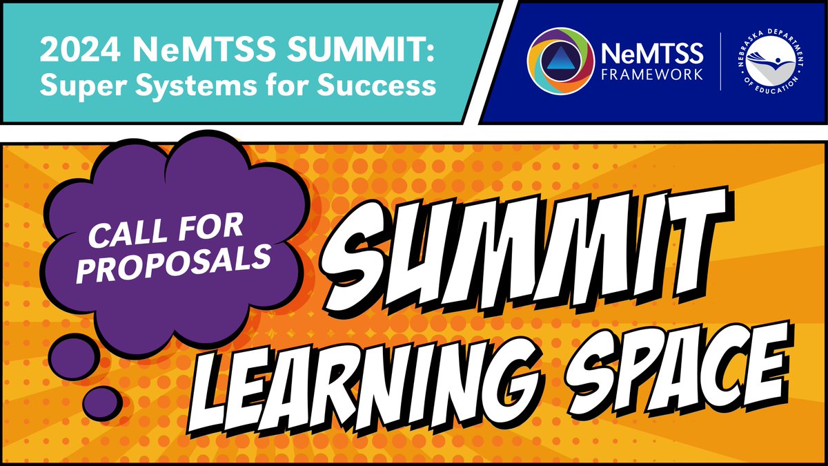Still time to be part of the #NeMTSS24 Summit Learning Space! 💥 This is a great opportunity to engage with #Nebraska educators during the summit and showcase your ideas, research, programs, products, services and more. Learn more and apply. ›› bit.ly/nemtss24