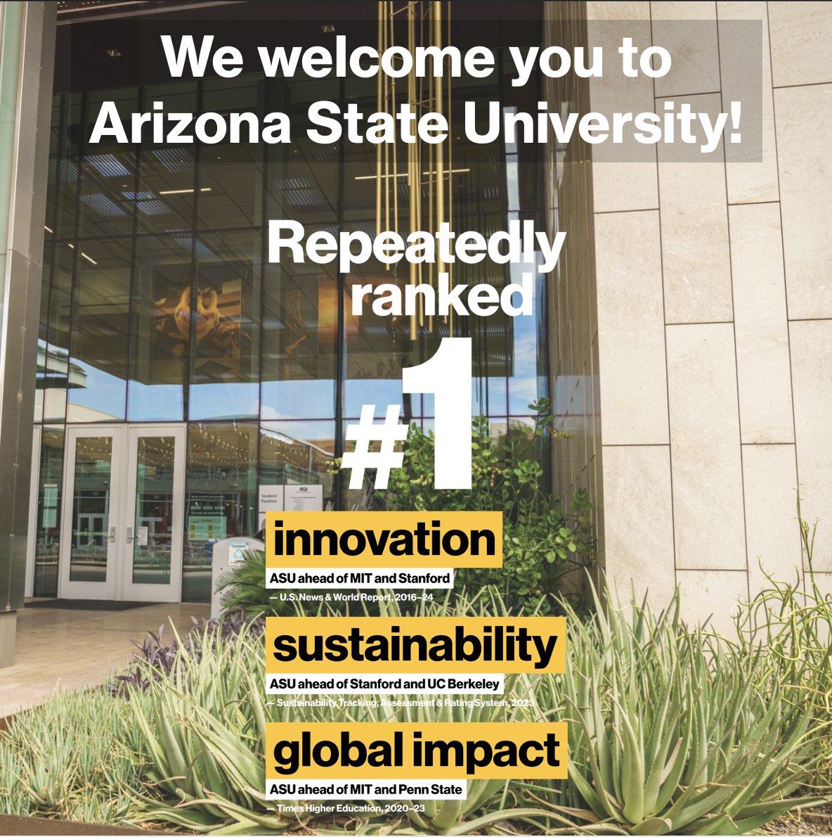 We are excited to host the 2025 NGRPC at ASU! We have been repeatedly ranked #1 in innovation, sustainability and global impact. In fact, almost all of the energy used by the university is generated by solar panels located on the top of most buildings and parking structures!