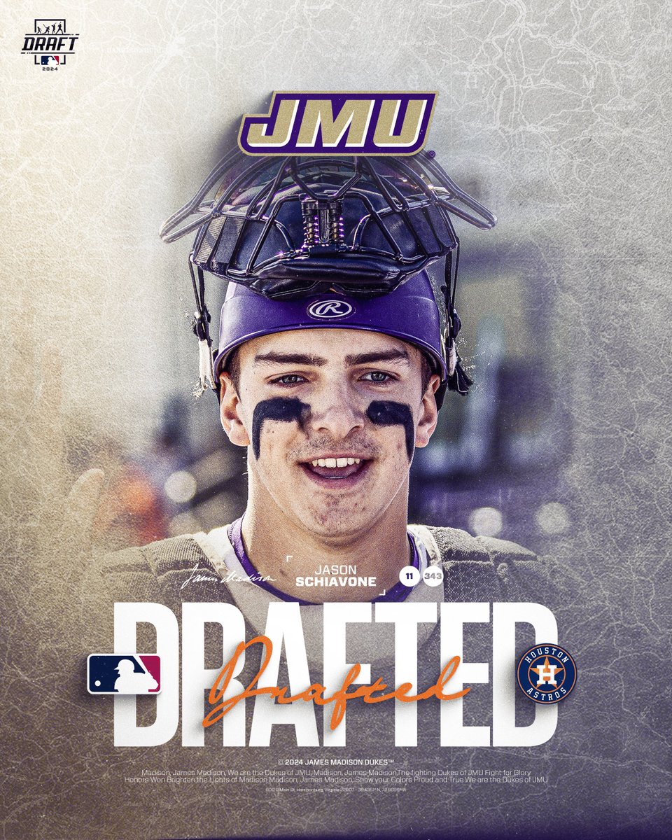 JMU Baseball (@jmubaseball) on Twitter photo Heading to H-Town! 🚀
Jason Schiavone has been drafted by the <a href="/astros/">Houston Astros</a> in the 11th round!
#GoDukes | <a href="/schiavone_jason/">Jason Schiavone</a> Heading to H-Town! 🚀
Jason Schiavone has been drafted by the <a href="/astros/">Houston Astros</a> in the 11th round!
#GoDukes | <a href="/schiavone_jason/">Jason Schiavone</a>