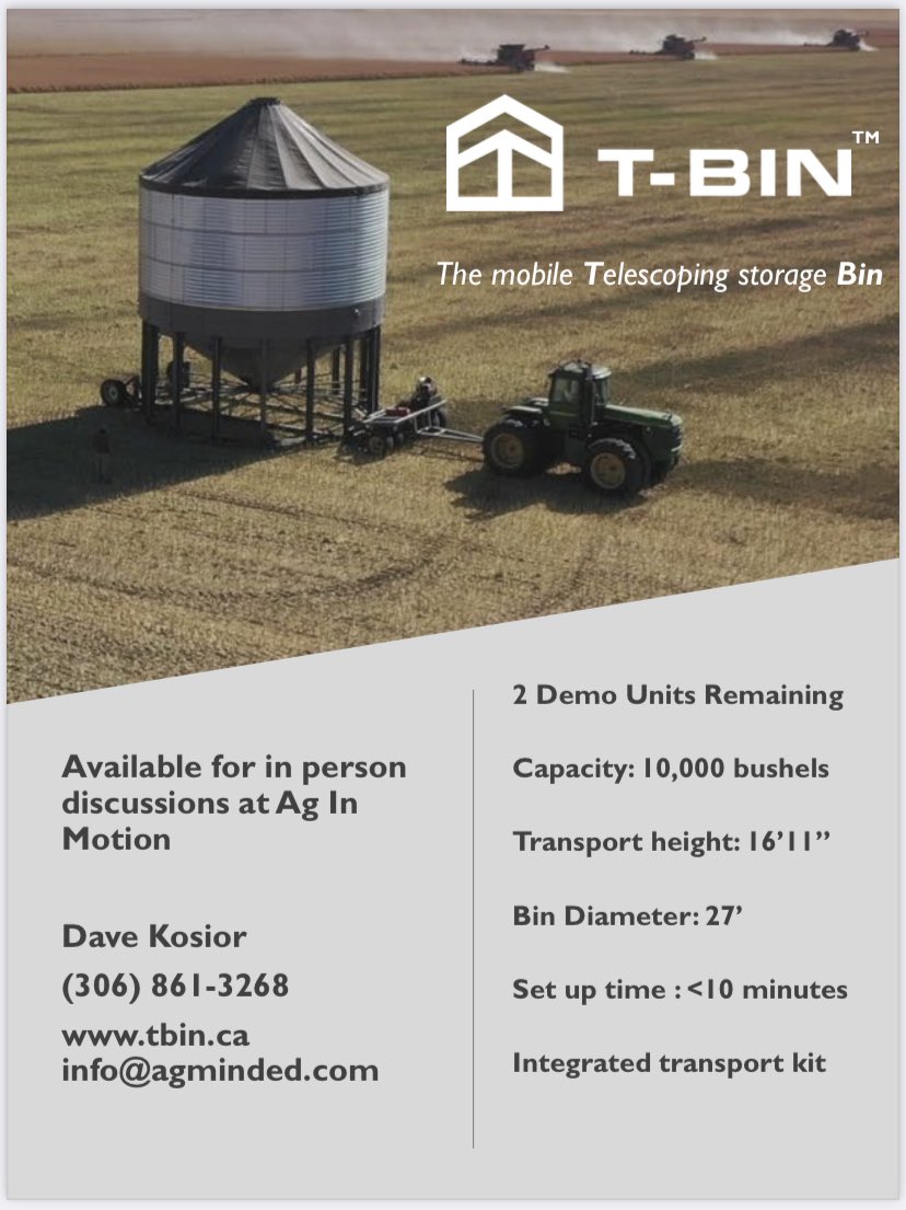 Interested in a T-Bin? Contact my partner Dave at info@agminded.com or visit tbin.ca to secure one of our last two demo units. Don’t miss out! #Agriculture #Harvest2024 #GrainStorage