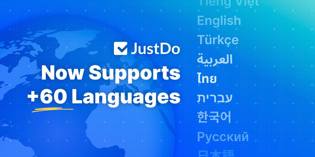 justdo_com's tweet photo. JustDo is now the most translated project management tool, available in over 60 languages! No matter where you are or what language you speak, we're ready to help you manage your projects more effectively. https://t.co/arA4gHXmEF