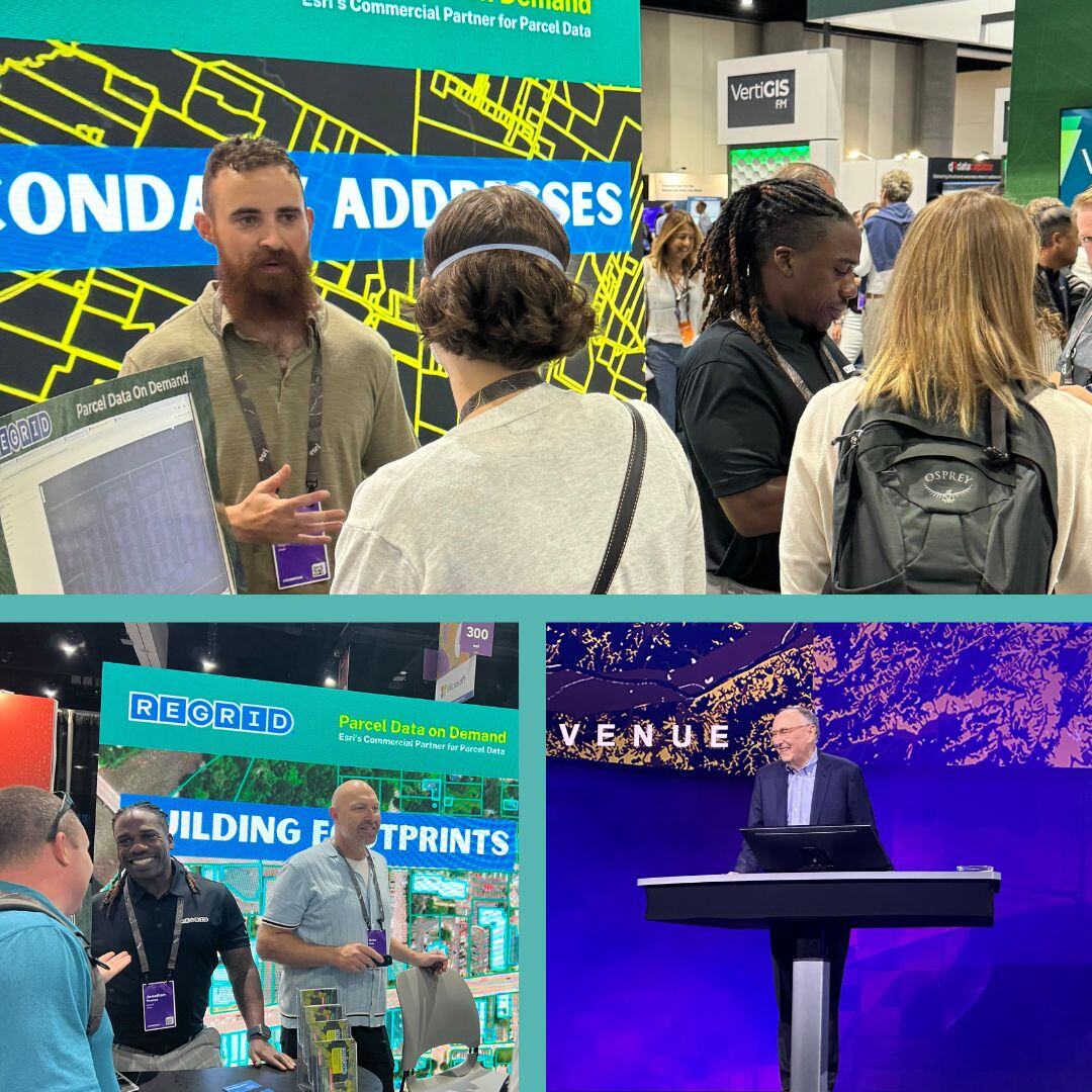 regridapp's tweet image. It&apos;s Regrid live from Day 2 of the #EsriUC2024! Swing by booth #414 to meet our team and snag some awesome stickers we&apos;re handing out. Don&apos;t miss out! #ILoveBoundaries #Regrid #ParcelData