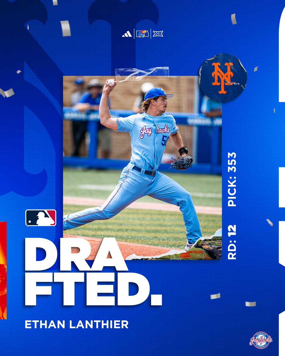 Lawrence → New York

<a href="/Ethan_Lanthier/">Ethan</a> has been selected in the 12th round by the <a href="/Mets/">New York Mets</a>!

#RockChalk