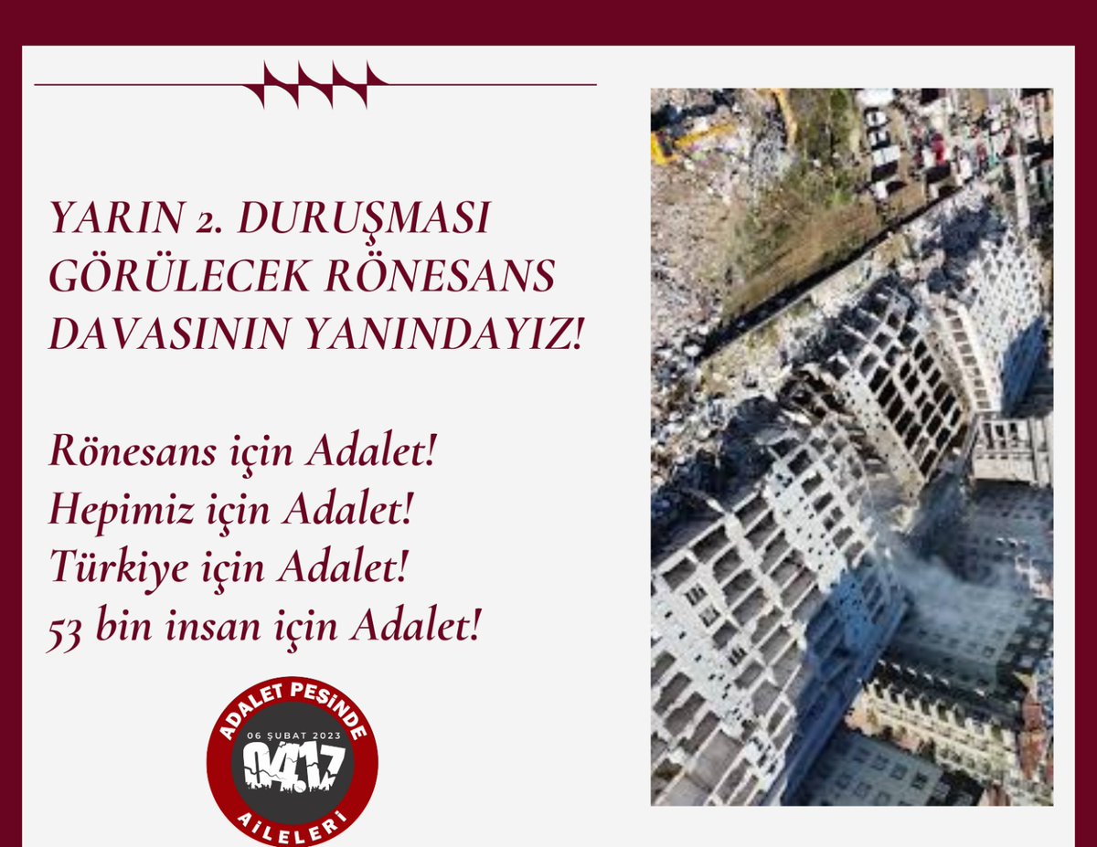 Rönesans davası için Adalet! 
#rönesansrezidansiçinadalet