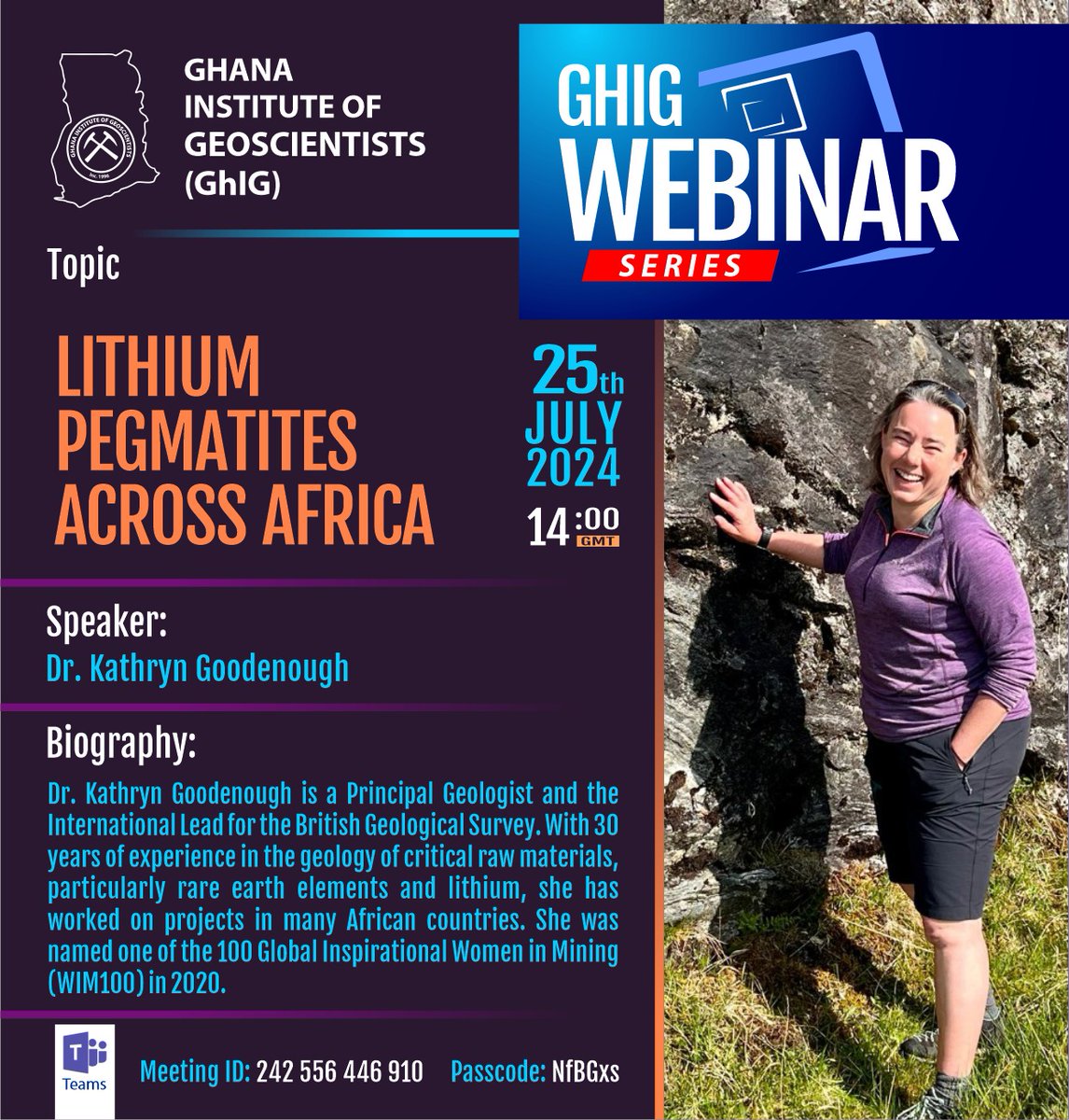 📢 GHIG WEBINAR SERIES📢
In the build up to GHIGCON2024
 Join us for  a  stimulating discussion on 
our next webinar on July 25, 2024 @ 2:00pm GMT 

Meeting Link: 
cutt.ly/ghig-lithiumin…

Meeting ID: 242 556 446 910
Passcode: NfBGxs

#GhIG
#GHIGCON2024