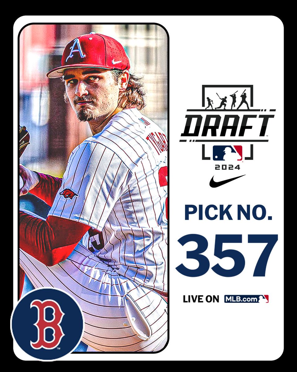With their 12th-round pick (No. 357 overall), the <a href="/RedSox/">Red Sox</a> select <a href="/RazorbackBSB/">Arkansas Baseball</a> right-handed pitcher Brady Tygart, No. 181 on the Top 250 Draft Prospects list.

LIVE: atmlb.com/3W6Nz7B