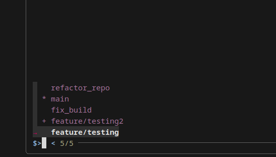 pablotrianda's tweet photo. To list all git branches and select using #fzf :

git checkout $(git branch | fzf --height=50% \
         --margin=5%,2%,2%,5% \
         --no-preview \
         --info=inline \
         --prompt="$>" \
         --pointer="→" \
         --color="dark,fg:magenta") https://t.co/2Fn4U5WJz5