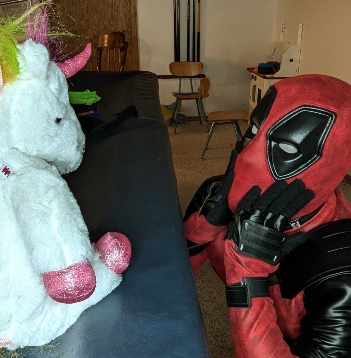 SF_Deadpool's tweet photo. I would like everyone to meet Charlie! I found him outside roasting in the sun. Luckily for Charlie...your man here loves Unicorns 🫶...also him not being real kinda helped the fact.

He is very nice...until he is not. But rest assured, he checks out...sometimes.

S.F.D.P. 🖤🫶❤️ https://t.co/WIkqOxz9F1
