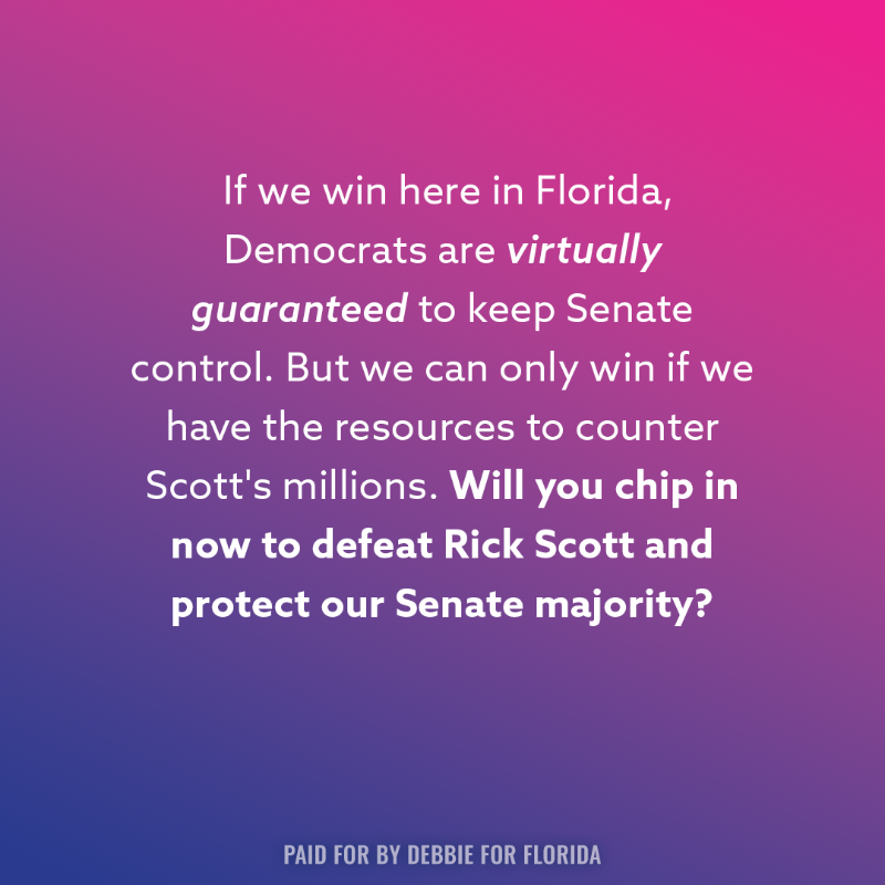 DebbieforFL's tweet photo. Rick Scott is PRAYING that you skip this post: