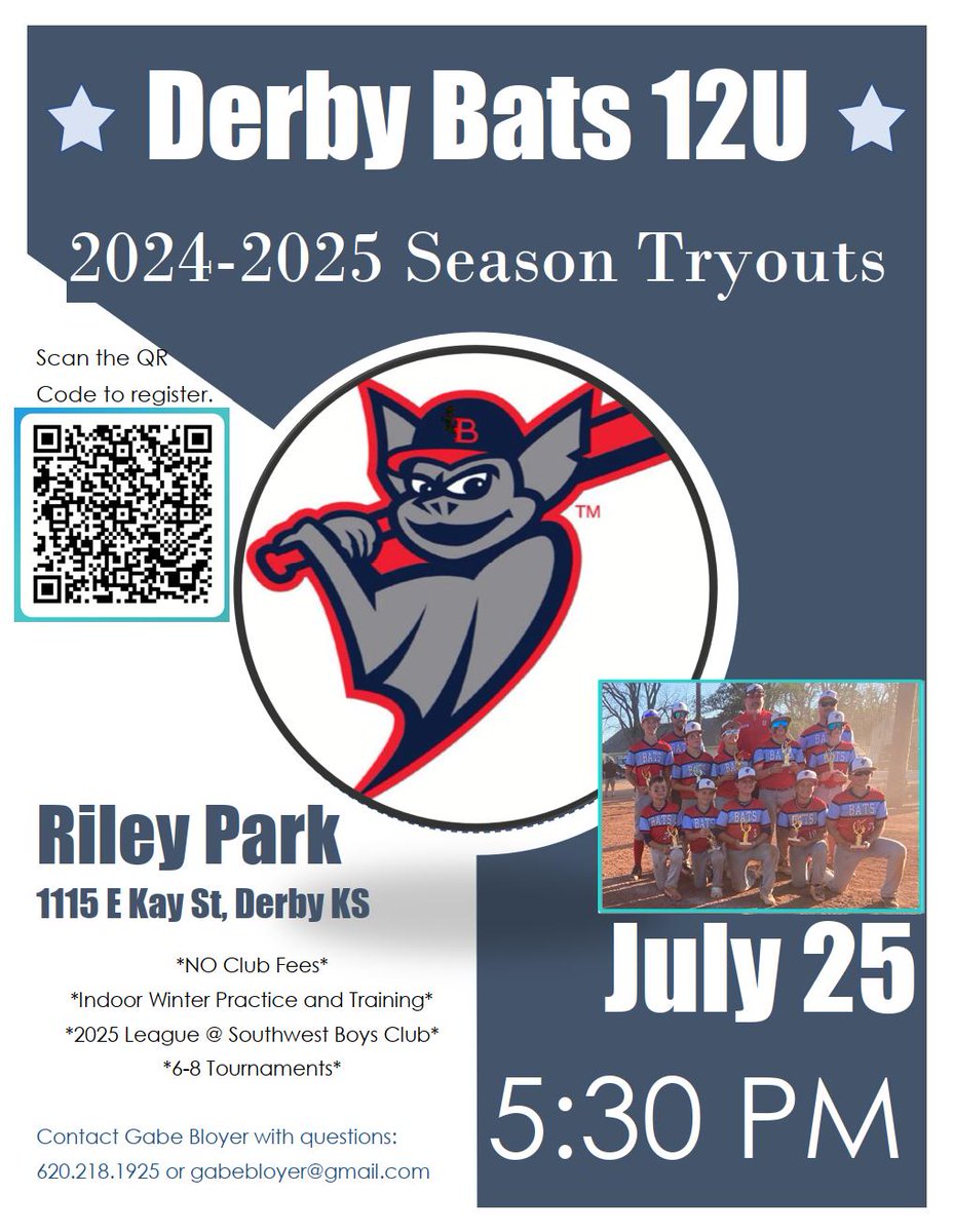 PIASWichitaKS's tweet photo. 12U Derby Bats Tryout information: https://t.co/VUTK8utRln