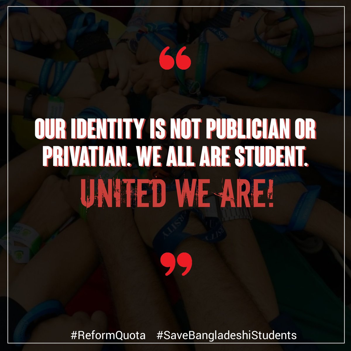 Simanta_Pundori's tweet photo. United We Are!
#ReformQuota #SaveBangladeshiStudents #AlleyesonBangladesh https://t.co/nY6gnSTjZy