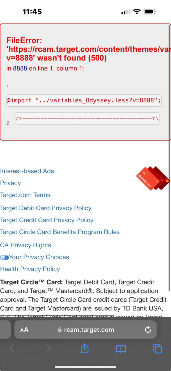 _asolerr's tweet photo. @AskTarget i’ve been trying to pay my red card for 3 days now but i keep getting these error messages. i’ve tried in the app and the website. pls help asap https://t.co/a4nh7meYYj