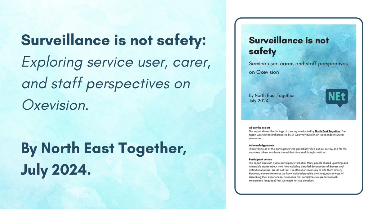 North East together (@northetogether) on Twitter photo Pleased to say our report on Oxevision and room based surveillance in mental health hospitals will soon be published. Keep an eye on our social media for further details. <a href="/cbuckler_/">dr courtney buckler</a> has done a great job of writing the report based on what we heard in the survey #StopOxevision Pleased to say our report on Oxevision and room based surveillance in mental health hospitals will soon be published. Keep an eye on our social media for further details. <a href="/cbuckler_/">dr courtney buckler</a> has done a great job of writing the report based on what we heard in the survey #StopOxevision