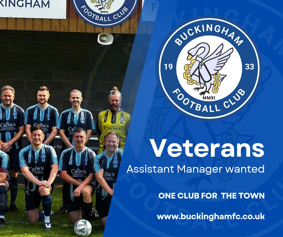 thebuckinghamfc's tweet photo. 📢 Vets Assistant Manager wanted! 👀

Duties Include:

•Confirming fixtures and managing schedules
•Supporting training sessions with strategy and skills development
•Assisting on match days with team coordination and player support

Drop us a message or text 07882 252750 to find out more.

https://t.co/SLQm4hUcgf