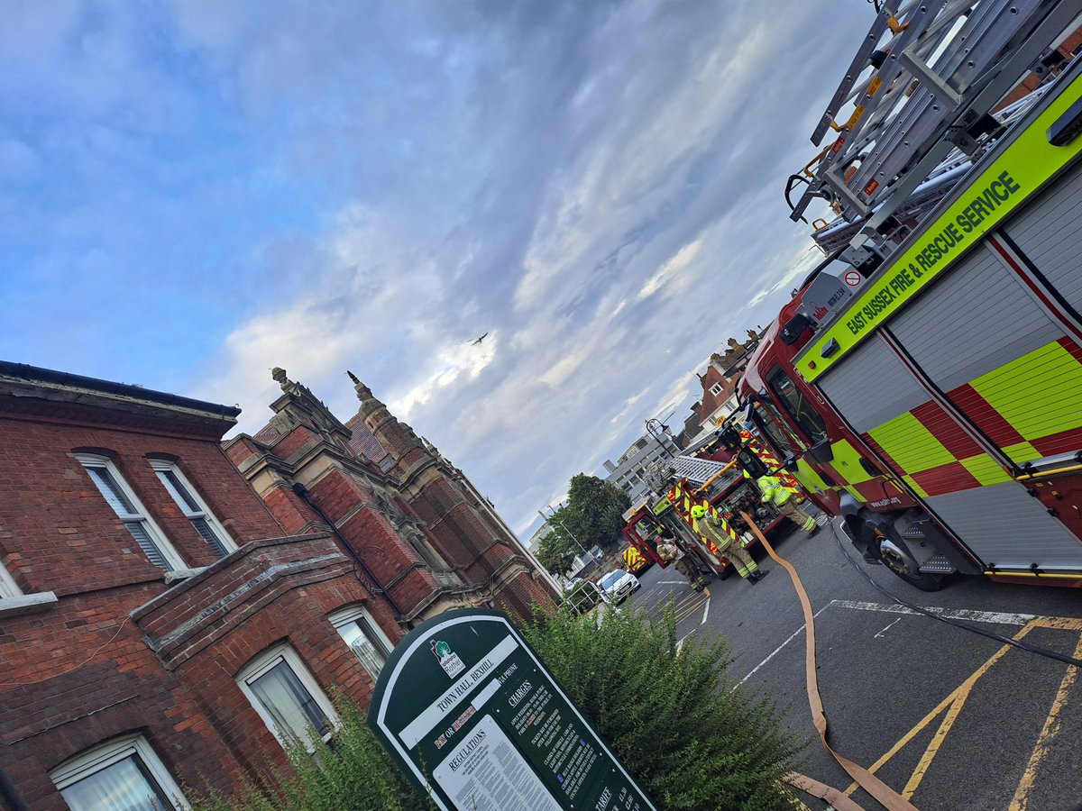 East Group exercise underway in Bexhill.  Crews from Bexhill, Battle, Rye, Broad Oak. Simulated fire in Rother District Council Offices. #realtraining