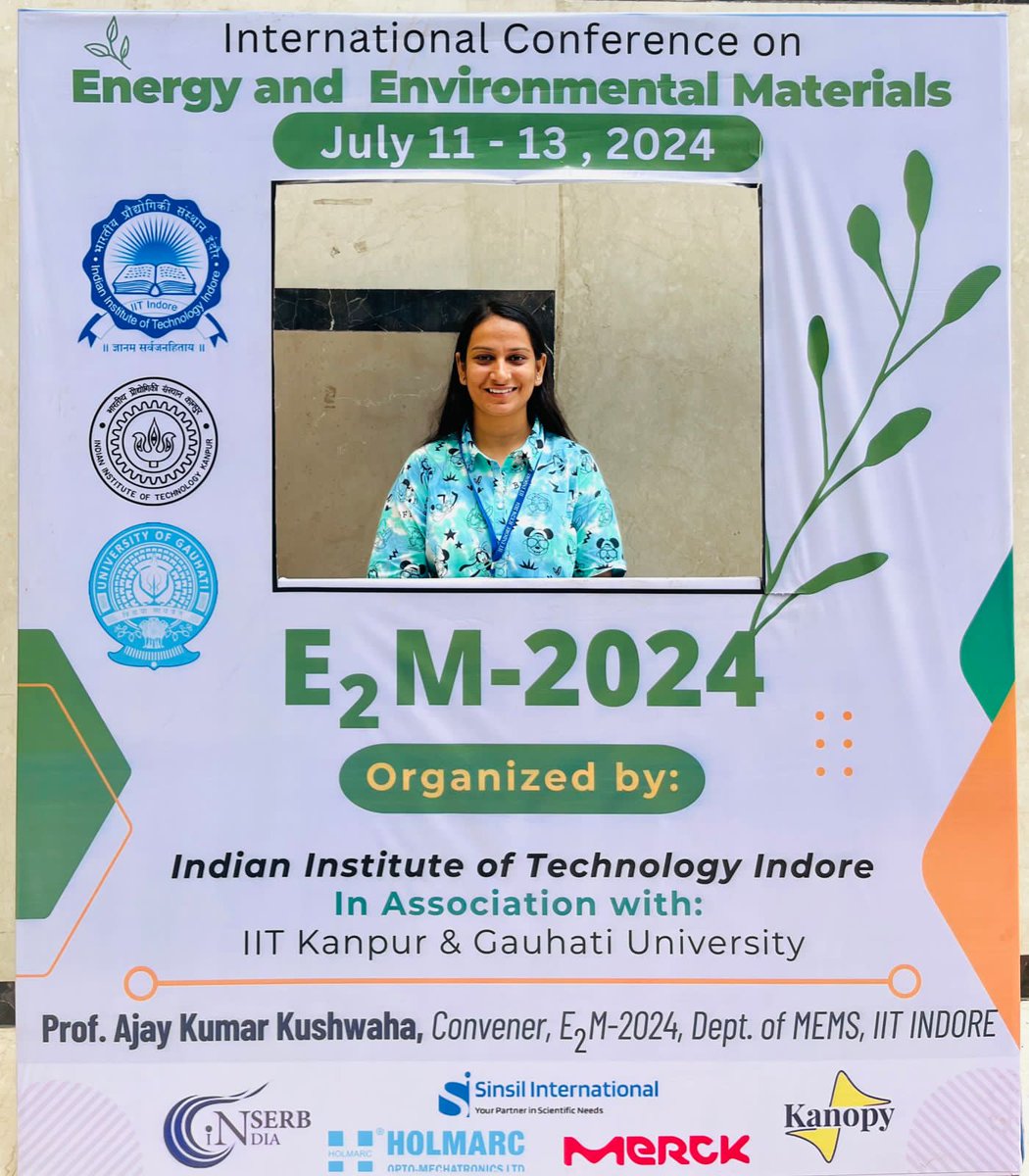 DepartmentofPh7's tweet photo. We are here to acknowledge the achievement of one of our scholars, Ms. K. M. Sakshi. 
Ms. Sakshi presented her recent research work on 'Enhancing the stability of Perovskite through spacer cation incorporation for application in solar cells' in E2M conference. https://t.co/l1KurLZpAF