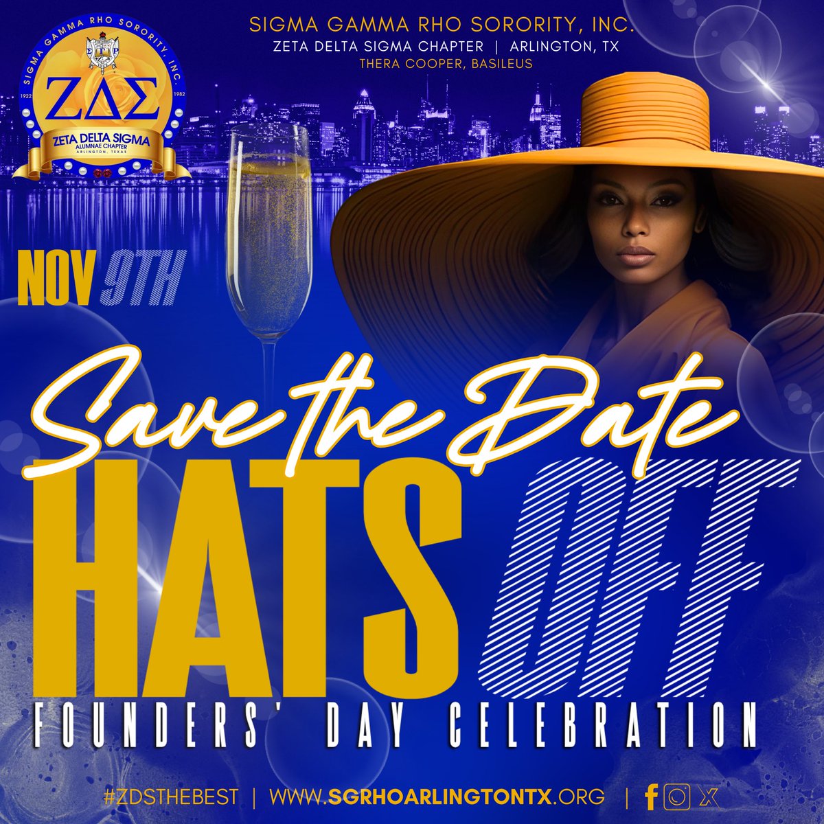 ZDSArlington's tweet photo. Get Ready! Save the date and mark your calendars! Plan to join ZDS at our Signature Event - Hats Off: A Founders’ Day Celebration on November 9, 2024. You don’t want to miss this event! Stay tuned for more information coming soon!
#ZDStheBest
#SigmaSWR
#sgrhoupdates https://t.co/aySbOrYuw4