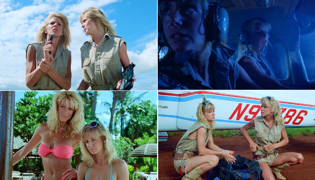 Dona Speir &amp; Hope Marie Carlton in SAVAGE BEACH 1989🌴Director Andy Sidaris☀️Cinematography Howard Wexler